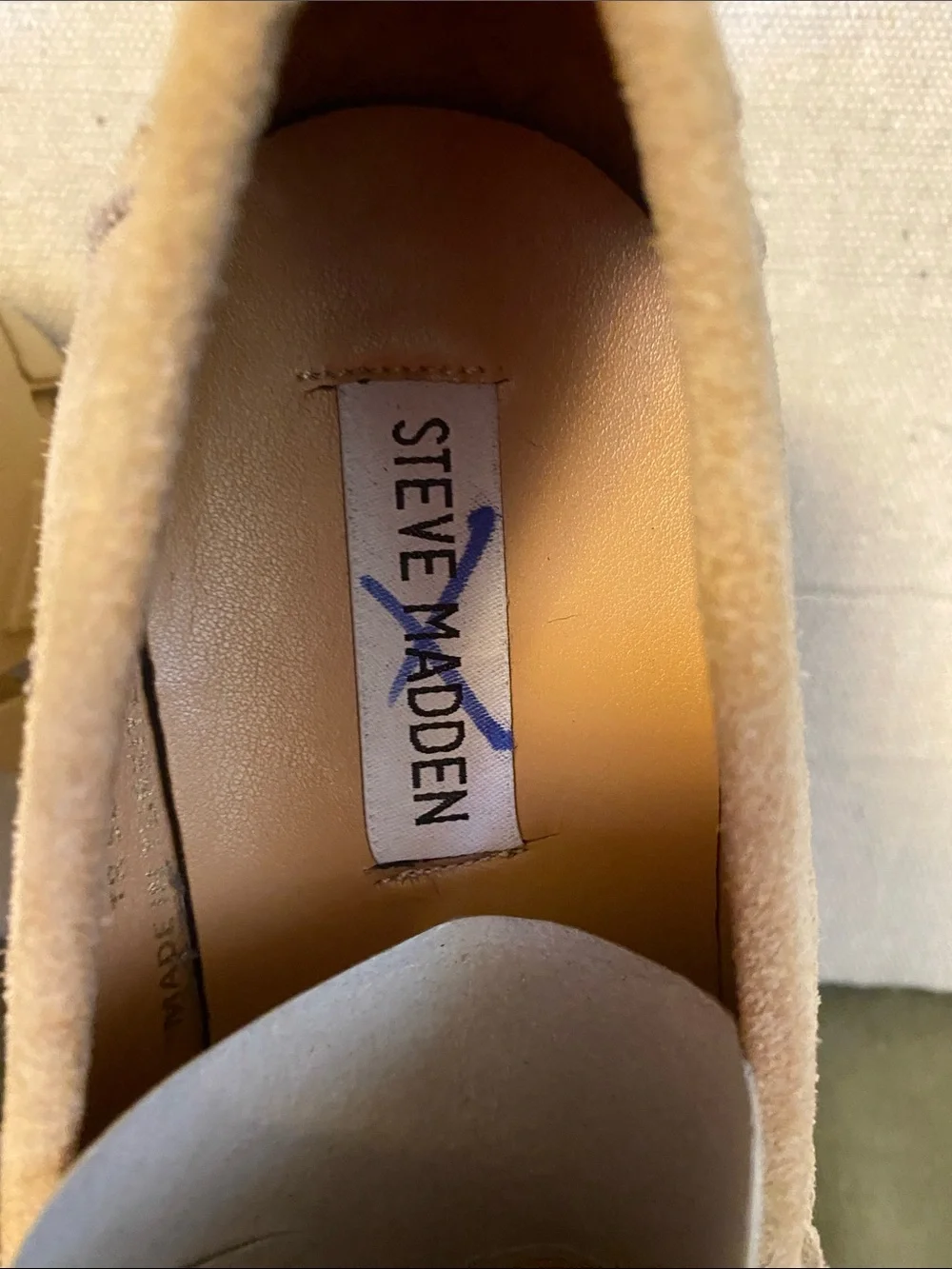 Steve Madden Woman’s Tan Suede Lug Sole Penny Loafers